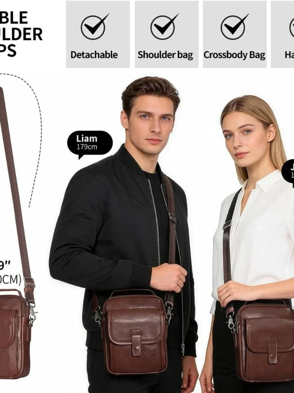 Men's Dark Brown Leather Shoulder Sling Travel Crossbody Magnetic Buckle Bag